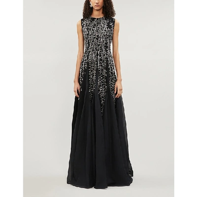 Shop Givenchy Embroidered Sleeveless Wool-crepe Gown In Silver