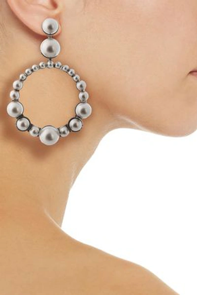 Shop Elizabeth Cole The Maddox Silver-tone Faux Pearl Earrings In Platinum