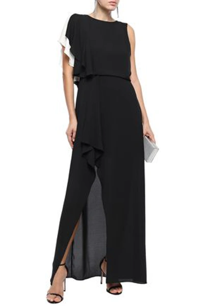 Shop Halston Heritage Draped Two-tone Crepe De Chine Gown In Black
