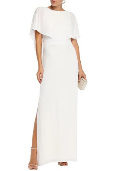 Shop Halston Heritage Cape-effect Draped Crepe Gown In White