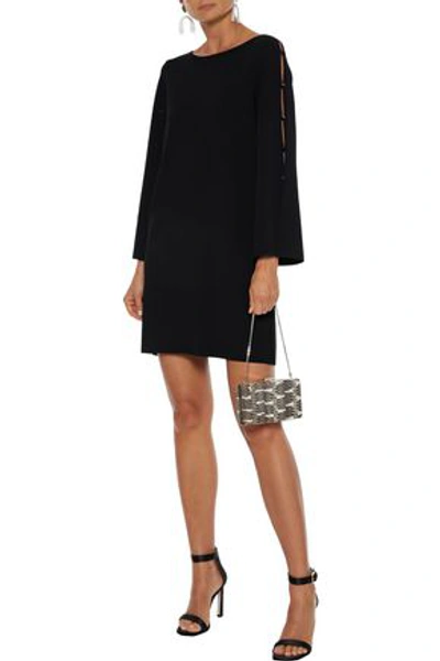 Shop Milly Button-embellished Cutout Stretch-crepe Mini Dress In Black