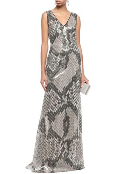 Shop Roberto Cavalli Snake-print Sequined Tulle Gown In Animal Print