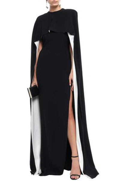 Shop Stella Mccartney Convertible Cape-back Silk Satin-trimmed Crepe Gown In Black