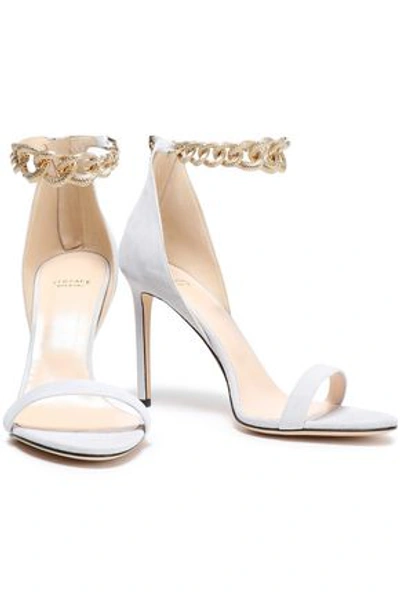 Shop Versace Woman Chain-embellished Suede Sandals Off-white