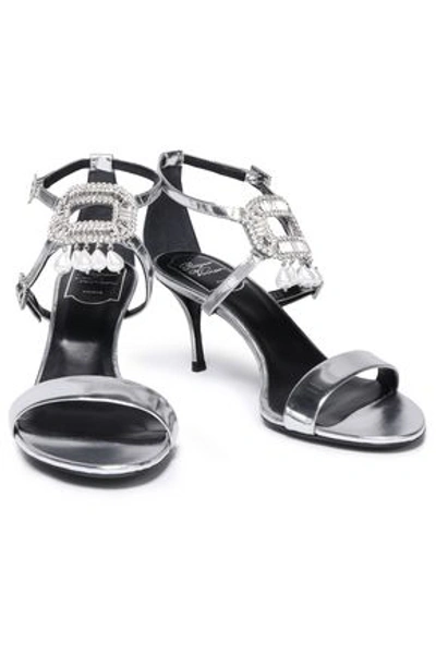 Shop Roger Vivier Woman Embellished Metallic Mirrored-leather Sandals Silver