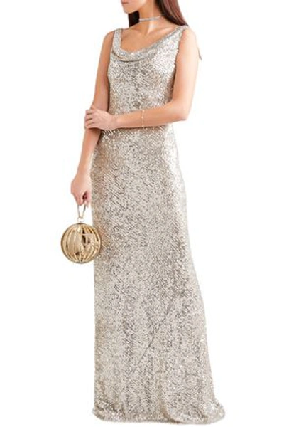 Shop Naeem Khan Draped Sequined Tulle Gown In Silver