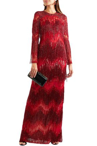 Shop Naeem Khan Woman Embellished Tulle Gown Crimson