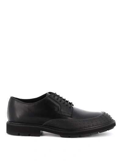Shop Tod's Pebbled Leather Lace-ups In Black