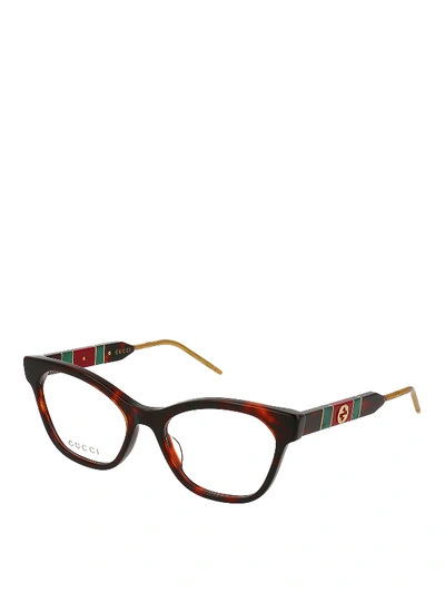 Shop Gucci Web Detail Cat Eye Optical Glasses In Dark Brown