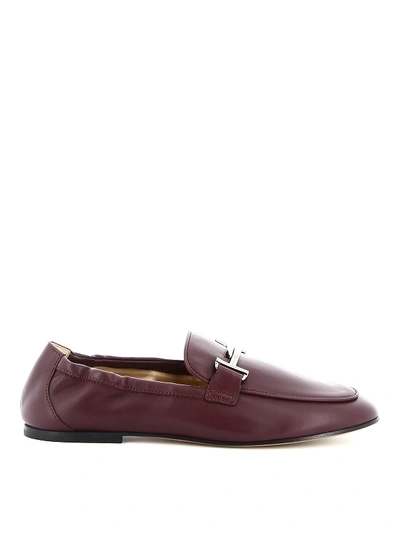 Shop Tod's Metal Double T Detailed Leather Loafers In Dark Purple