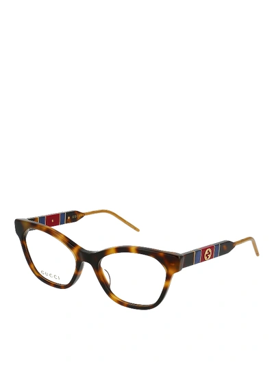 Shop Gucci Web Detail Havana Optical Glasses In Brown