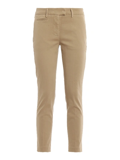 Shop Dondup Perfect Cotton Satin Trousers In Beige