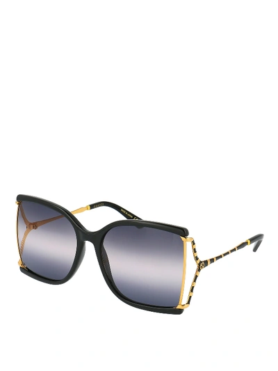 Shop Gucci Dark Lens Oversized Butterfly Sunglasses In Black