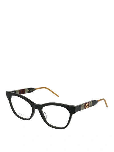 Shop Gucci Web Detail Black Optical Glasses