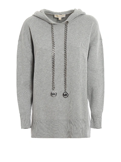 Shop Michael Kors Chain Detailed Hoodie Style Sweater In Grey