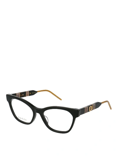 Shop Gucci Web Detail Black Cat Eye Optical Glasses