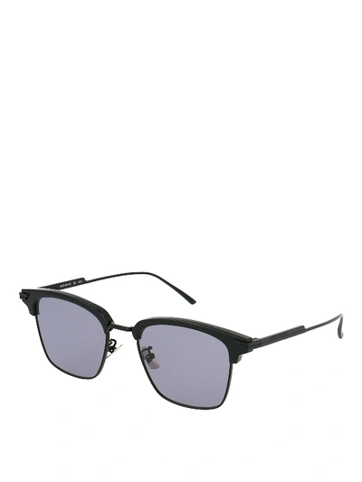 Shop Bottega Veneta Black Half Frame Sunglasses