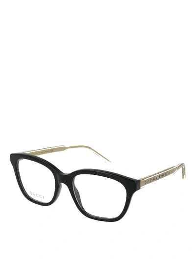 Shop Gucci Sheer Temple Black Wayfarer Glasses