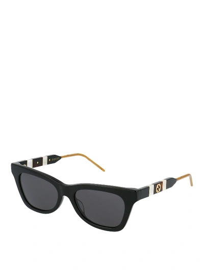 Shop Gucci Web Detail Black Wayfarer Sunglasses