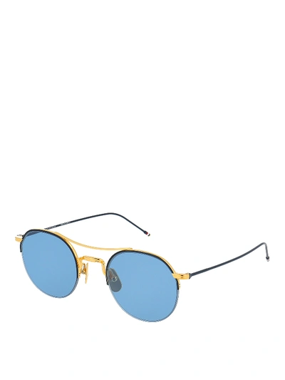 Shop Thom Browne Double Bridge Round Sunglasses In Gold