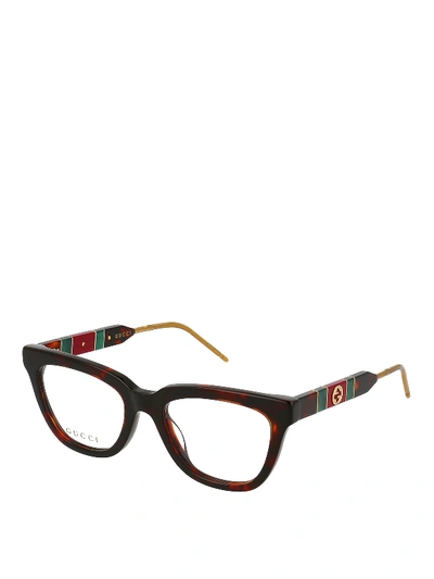 Shop Gucci Gg Logo Dark Havana Optical Glasses In Dark Brown