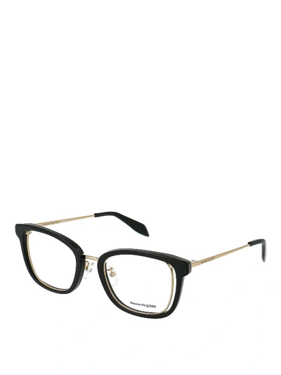 Shop Alexander Mcqueen Black Squared Eyeglasses