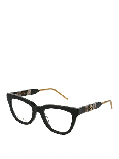Shop Gucci Gg Logo Black Optical Glasses