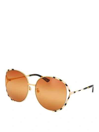Shop Gucci Two-tone Frame Round  Sunglasses In Orange