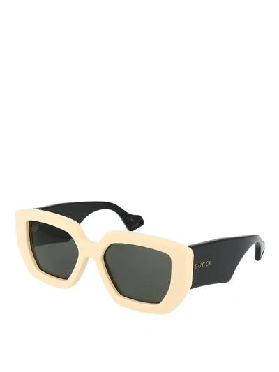 Shop Gucci Maxi Temples Rectangular Sunglasses In White
