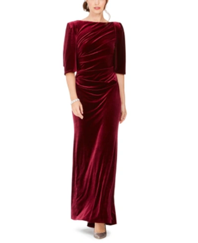 Shop Eliza J Draped Velvet Gown In Wine