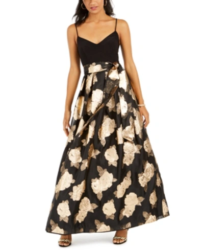 Shop Eliza J Metallic Floral-print Gown In Black/gold Floral