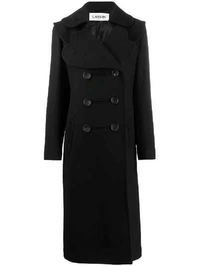 Shop Lanvin Scalloped Neckline Double-breasted Coat In Black