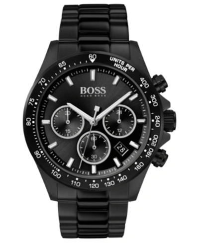 Shop Hugo Boss Men's Chronograph Hero Black Ion-plated Stainless Steel Bracelet Watch 43mm Women's Shoes