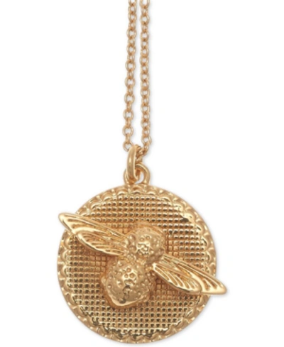 Shop Olivia Burton Bee Disc 17-3/4" Pendant Necklace In 18k Gold-plate