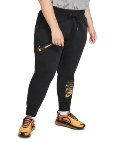 Nike Plus Size Sportswear Shine Fleece Jogger Pants In Black/gold | ModeSens
