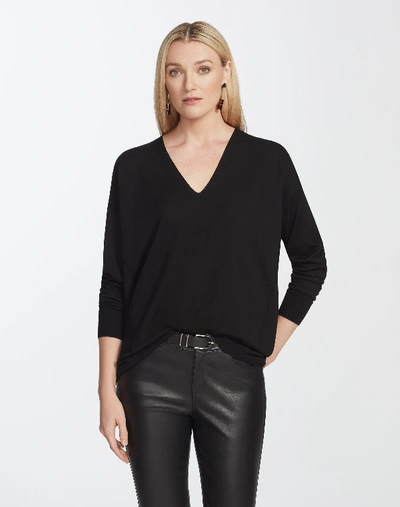 Shop Lafayette 148 Plus-size Fine Gauge Merino Lightweight V-neck Pullover Sweater In Black