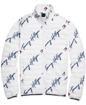 Tommy Hilfiger Adaptive Men's Printed Logo Insulated Jacket With Magnetic  Zipper In Bright White / Multi | ModeSens