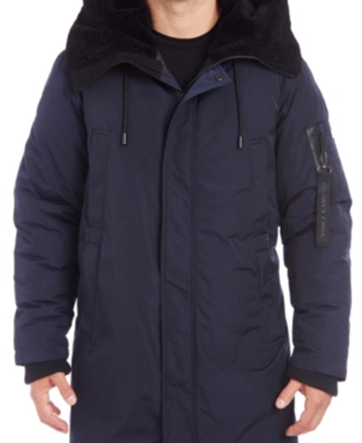 Shop Vince Camuto Men's Long Parka With Faux Fur Lined Hood In Navy