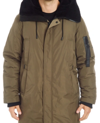 Shop Vince Camuto Men's Long Parka With Faux Fur Lined Hood In Taupe