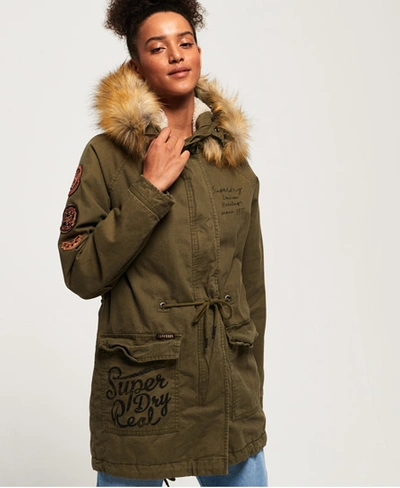 Shop Superdry Women's Rookie Heavy Weather Tiger Parka Jacket Khaki - Size: 6