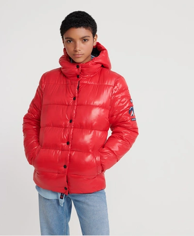 Shop Superdry High Shine Toya Puffer Jacket In Red