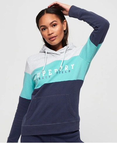 Shop Superdry Track & Field Lightweight Colour Block Hoodie In Blue