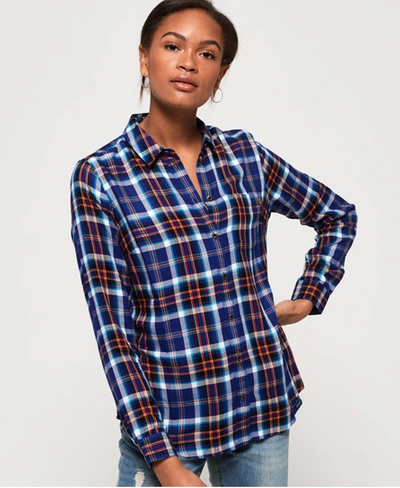 Shop Superdry Women's Anneka Check Shirt Blue Size: 4