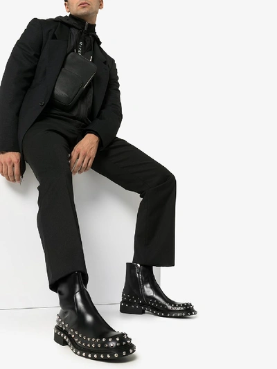Shop Prada Mens Black Studded Leather Ankle Boots