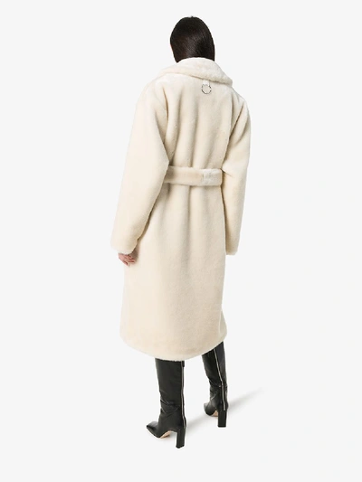 Shop Tibi Faux Fur Belted Coat In Neutrals