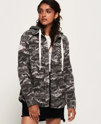 Shop Superdry Maddie Hooded Shirt In Grey