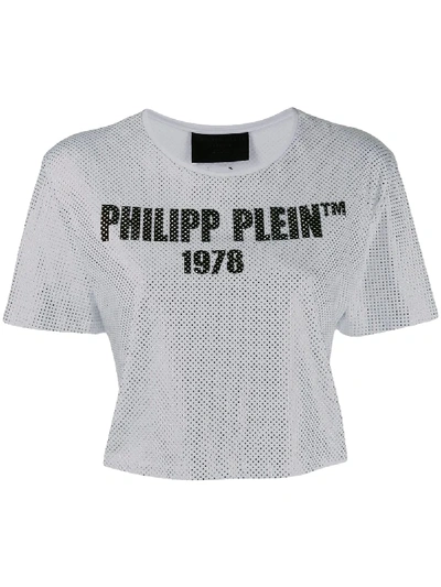 Shop Philipp Plein Ss -23 Crystal Cropped Top In White