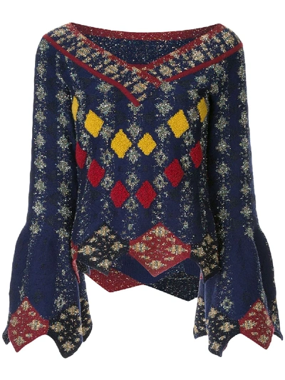 Shop Peter Pilotto Solitaire Diamond Knit Sweater In Blue
