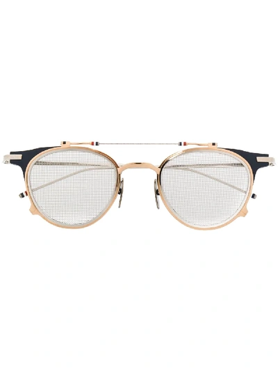 Shop Thom Browne Double Frame Round Glasses In Silver