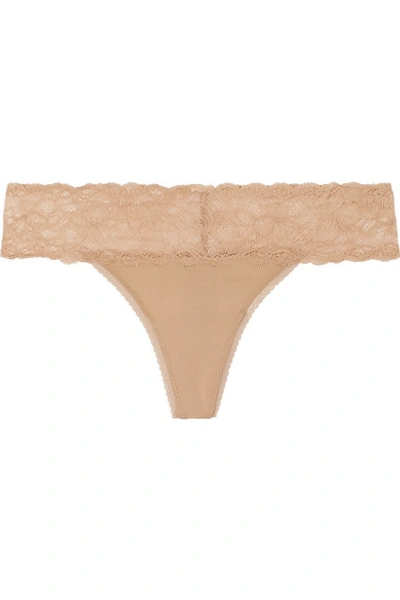 Shop Calvin Klein Underwear Seductive Comfort Stretch-jersey And Lace Thong In Neutral